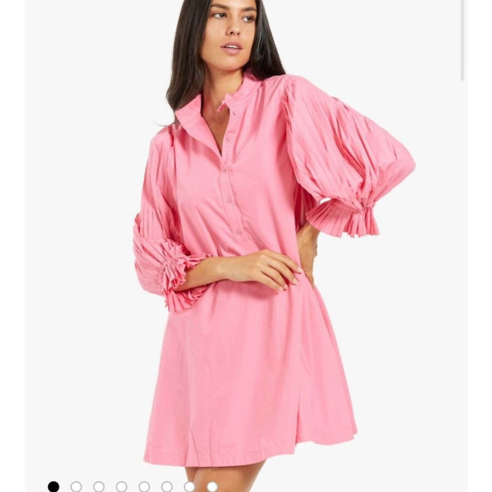 Sincerely Ours Pink Puff-Sleeve Cotton Mini  Dress ties at Back Sz L